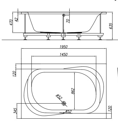 Kád, Kolpa San 593200 Adam&Eva 195×125 beépíthető fürdőkád