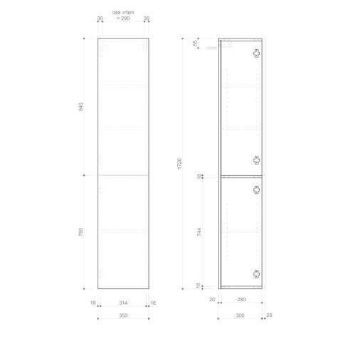 Álló szekrény, Sapho ESC230-2322 Espace álló szekrény 35x172x32 cm, Strip/Alabama tölgy