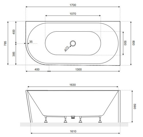 Kád, Aquatek Indianapolis 170x80 jobbos