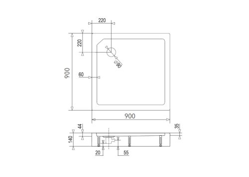 Zuhanytálca, Aquatek SMC Maxi szögletes zuhanytálca 90x90