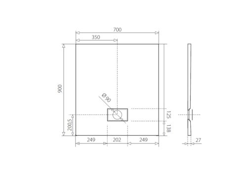 Zuhanytálca, Aquatek SMC Rock szögletes zuhanytálca 90x70