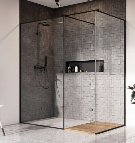 Walk-in, Radaway Modo New Black III Frame Walk-in fekete zuhanyfal 90x140 átlátszó