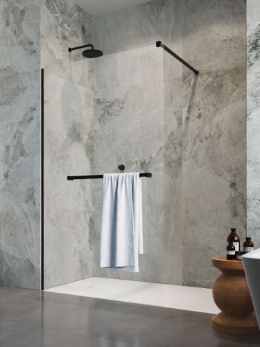 Walk-in, Radaway Modo New Black II Walk-in fekete zuhanyfal törölközőtartóval 135 átlátszó