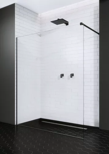 Walk-in, Radaway Modo New Black II Walk-in fekete zuhanyfal törölközőtartóval 145 átlátszó
