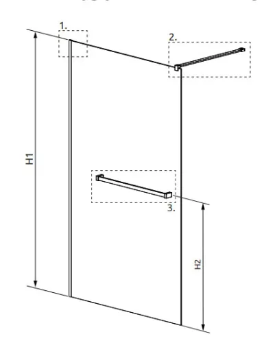Walk-in, Radaway Modo New Black II Walk-in fekete zuhanyfal törölközőtartóval 145 átlátszó