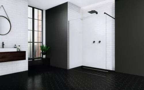 Walk-in, Radaway Modo New Black II Walk-in fekete zuhanyfal törölközőtartóval 145 átlátszó