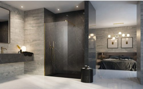 Walk-in, Radaway Modo New Gold II Walk-in arany zuhanyfal 85 átlátszó