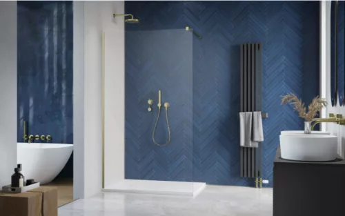 Walk-in, Radaway Modo New Brushed Gold II Walk-in szálcsiszolt arany zuhanyfal 55 átlátszó