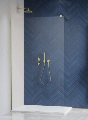 Walk-in, Radaway Modo New Brushed Gold II Walk-in szálcsiszolt arany zuhanyfal 155 átlátszó