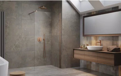 Walk-in, Radaway Modo New Brushed Copper II Walk-in szálcsiszolt réz zuhanyfal 75 átlátszó