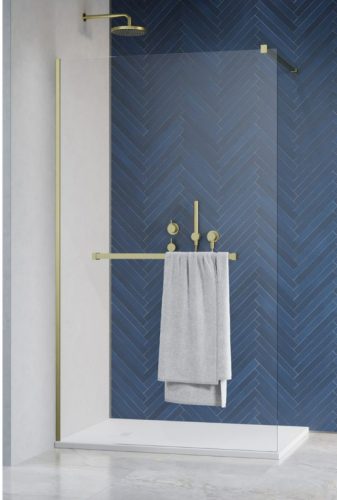 Walk-in, Radaway Modo New Brushed Gold II Walk-in zuhanyfal törölközőtartóval 100 átlátszó