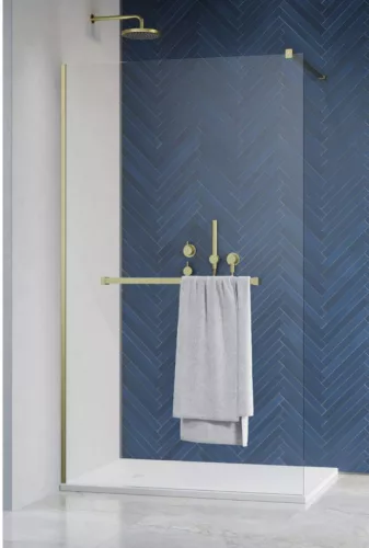 Walk-in, Radaway Modo New Brushed Gold II Walk-in zuhanyfal törölközőtartóval 100 átlátszó