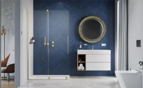 Walk-in, Radaway Furo Brushed Gold Walk-in szálcsiszolt arany zuhanyfal 150 jobbos átlátszó