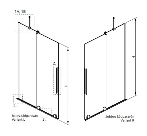 Kádparaván, Radaway Furo Brushed Copper PND II szálcsiszolt réz kádparaván 170 átlátszó jobbos