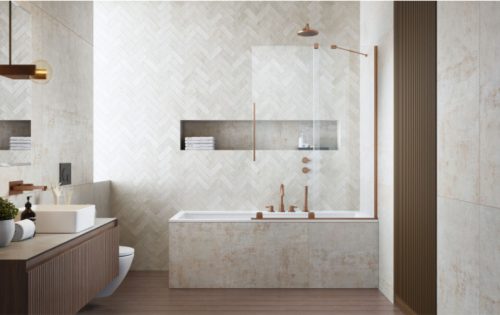 Kádparaván, Radaway Furo Brushed Copper PND II szálcsiszolt réz kádparaván 170 átlátszó jobbos