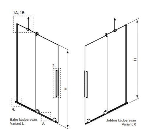 Kádparaván, Radaway Furo Brushed Nickel PND II szálcsiszolt króm kádparaván 150 átlátszó jobbos