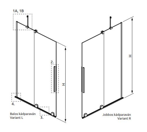Kádparaván, Radaway Furo Brushed Gold PND II szálcsiszolt arany kádparaván 180 átlátszó balos