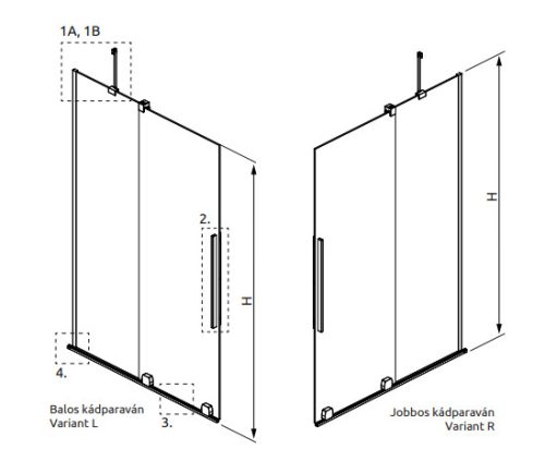 Kádparaván, Radaway Furo Brushed GunMetal PND II szálcsiszolt fegyvermetál 100 átlátszó jobbos