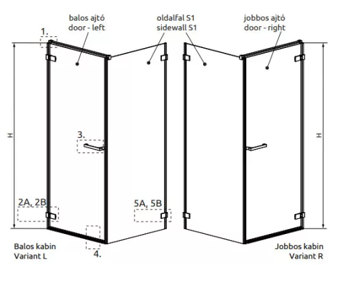 Zuhanykabin, Radaway Arta KDJ I szögletes zuhanykabin 80x70 átlátszó jobbos