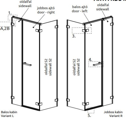 Zuhanykabin, Radaway Arta KDS II szögletes zuhanykabin 110x100 átlátszó balos