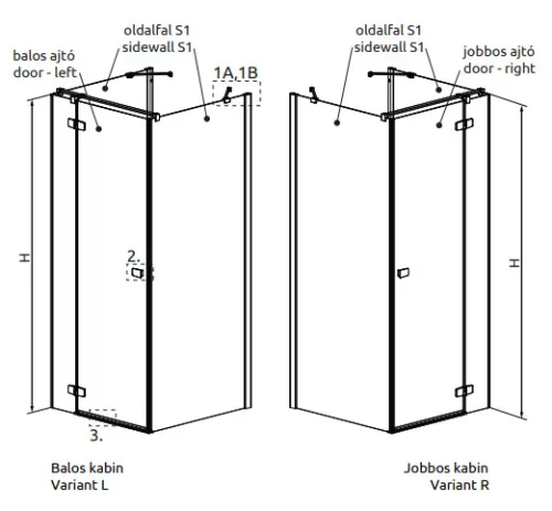 Zuhanykabin, Radaway Fuenta KDJ+S szögletes zuhanykabin 80x70 átlátszó jobbos