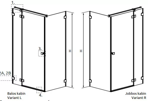 Zuhanykabin, Radaway Essenza Pro Black KDJ szögletes fekete zuhanykabin 90x75 átlátszó balos