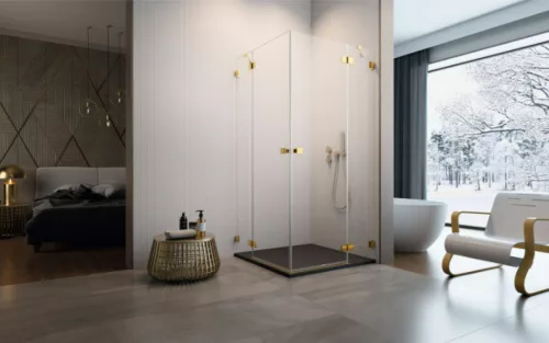 Zuhanykabin, Radaway Essenza Pro Gold KDD szögletes arany zuhanykabin 80x90 átlátszó