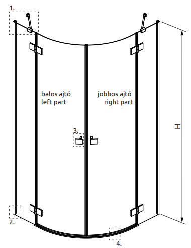 Zuhanykabin, Radaway Essenza Black PDD íves fekete zuhanykabin 80x90 átlátszó