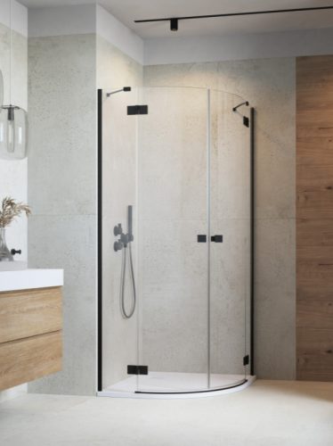 Zuhanykabin, Radaway Essenza Black PDD íves fekete zuhanykabin 90x90 átlátszó