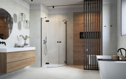 Zuhanykabin, Radaway Essenza Black PDD íves fekete zuhanykabin 100x80 átlátszó