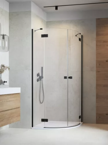 Zuhanykabin, Radaway Essenza Black PDD íves fekete zuhanykabin 100x100 átlátszó