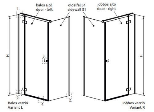 Zuhanykabin, Radaway Essenza KDJ szögletes zuhanykabin 110x80 átlátszó jobbos