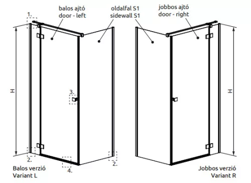 Zuhanykabin, Radaway Essenza KDJ szögletes zuhanykabin 100x90 átlátszó balos
