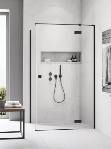 Zuhanykabin, Radaway Essenza Black KDJ szögletes fekete zuhanykabin 120x70 átlátszó jobbos