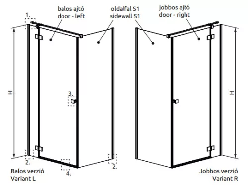 Zuhanykabin, Radaway Essenza Black KDJ szögletes fekete zuhanykabin 110x80 átlátszó balos