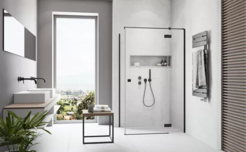 Zuhanykabin, Radaway Essenza Black KDJ szögletes fekete zuhanykabin 120x80 átlátszó balos