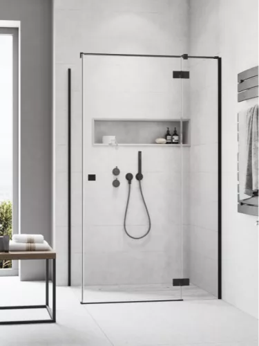 Zuhanykabin, Radaway Essenza Black KDJ szögletes fekete zuhanykabin 120x100 átlátszó jobbos