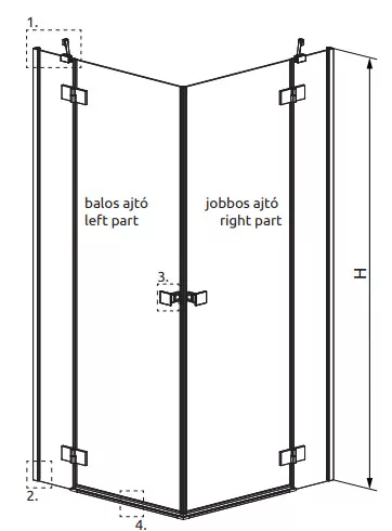 Zuhanykabin, Radaway Essenza Black KDD szögletes fekete zuhanykabin 80x90 átlátszó
