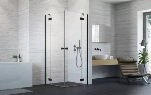 Zuhanykabin, Radaway Essenza Black KDD szögletes fekete zuhanykabin 80x90 átlátszó