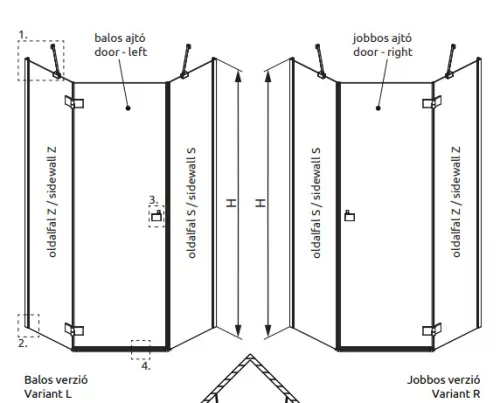 Zuhanykabin, Radaway Essenza PTJ szögletes zuhanykabin 90x80 átlátszó jobbos