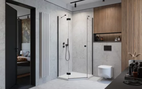 Zuhanykabin, Radaway Essenza Black PTJ szögletes fekete zuhanykabin 80x80 átlátszó jobbos