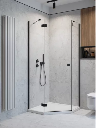 Zuhanykabin, Radaway Essenza Black PTJ szögletes fekete zuhanykabin 100x100 átlátszó balos