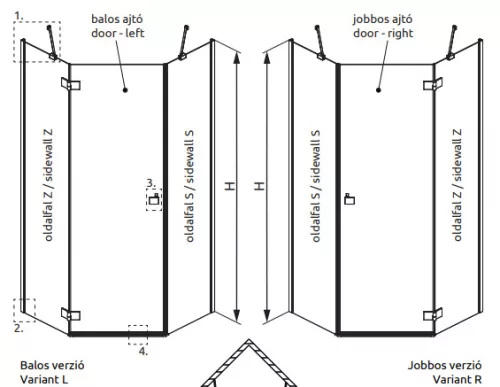 Zuhanykabin, Radaway Essenza Black PTJ szögletes fekete zuhanykabin 100x100 átlátszó balos