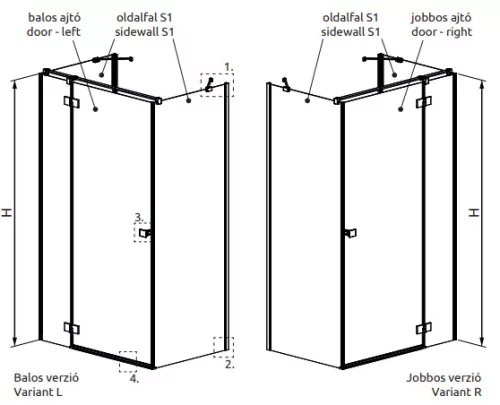 Zuhanykabin, Radaway Essenza KDJ+S szögletes zuhanykabin 80x110 átlátszó jobbos