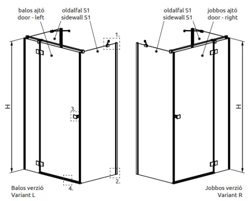 Zuhanykabin, Radaway Essenza Black KDJ+S szögletes fekete zuhanykabin 110x100 átlátszó balos