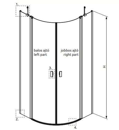 Zuhanykabin, Radaway Nes PDD II íves zuhanykabin 90x100 átlátszó