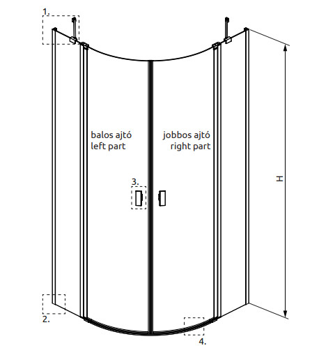 Zuhanykabin, Radaway Nes PDD II íves zuhanykabin 100x90 átlátszó