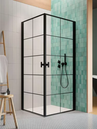 Zuhanykabin, Radaway Nes Black KDD I Factory szögletes fekete zuhanykabin 80x90 átlátszó