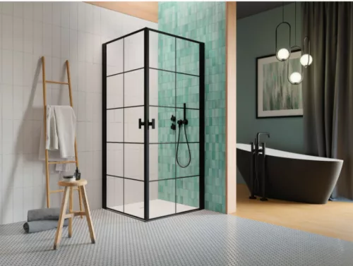 Zuhanykabin, Radaway Nes Black KDD I Factory szögletes fekete zuhanykabin 100x80 átlátszó