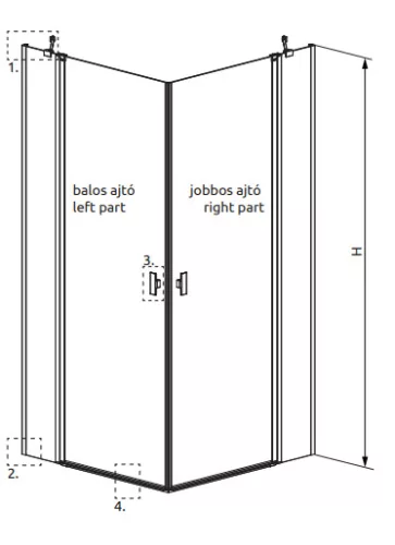 Zuhanykabin, Radaway Nes KDD II szögletes zuhanykabin 90x80 átlátszó